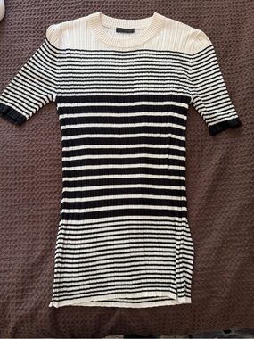 Women’s Black and Cream Striped Rib-Knit Top